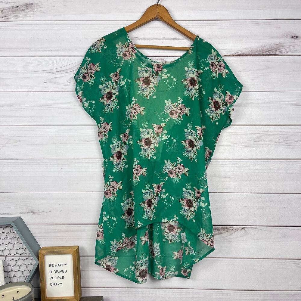 Metaphor Women's Green Short Sleeve Lace Back Blouse Size XL